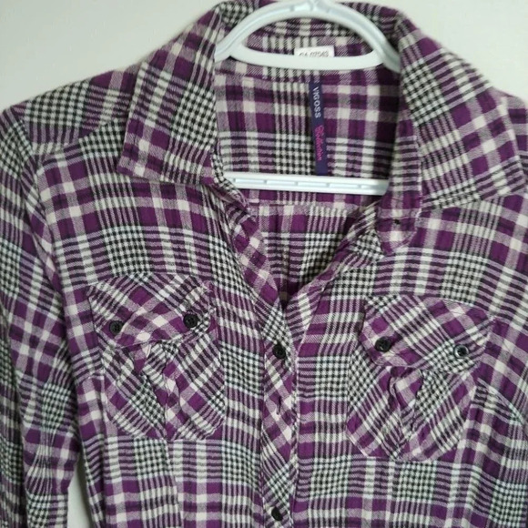 Vigoss Purple Plaid  Flannel Extra Long Shirt, M - Picture 2 of 9